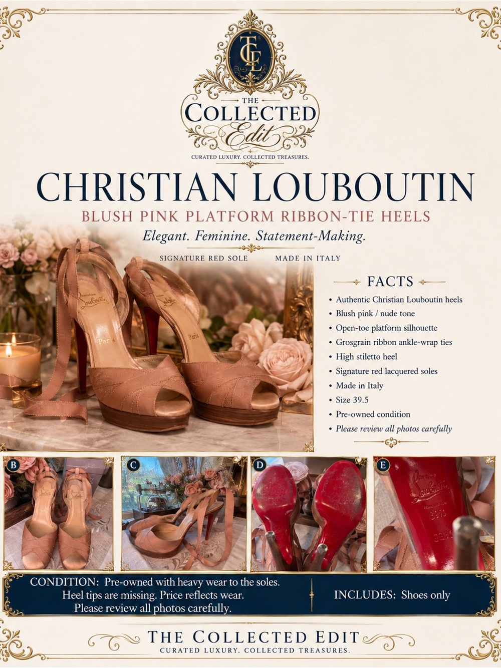 Christian Louboutin Blush Pink Platform Ribbon-Tie Heels